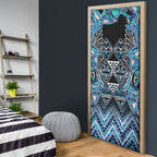 Aotearoa Ngati Porou Door Cover Maori Light Blue Tribal Paua Shell Pattern