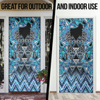 Aotearoa Ngati Porou Door Cover Maori Light Blue Tribal Paua Shell Pattern