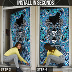 Aotearoa Ngati Porou Door Cover Maori Light Blue Tribal Paua Shell Pattern