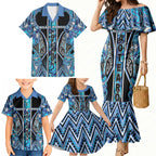 Aotearoa Ngati Porou Family Matching Mermaid Dress and Hawaiian Shirt Maori Light Blue Tribal Paua Shell Pattern
