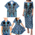 Aotearoa Ngati Porou Family Matching Puletasi and Hawaiian Shirt Maori Light Blue Tribal Paua Shell Pattern