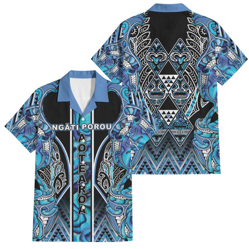 Aotearoa Ngati Porou Family Matching Summer Maxi Dress and Hawaiian Shirt Maori Light Blue Tribal Paua Shell Pattern