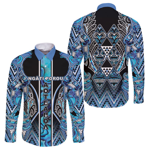 Aotearoa Ngati Porou Family Matching Summer Maxi Dress and Hawaiian Shirt Maori Light Blue Tribal Paua Shell Pattern