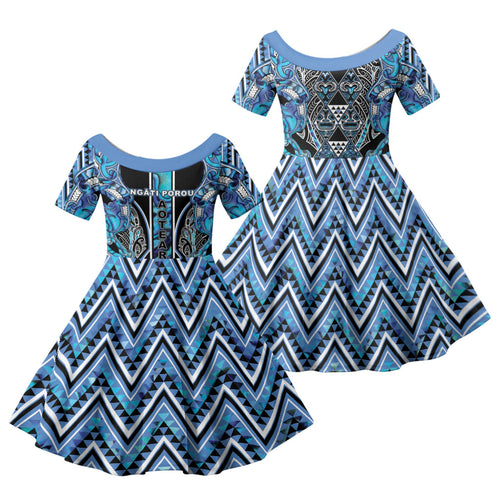 Aotearoa Ngati Porou Family Matching Summer Maxi Dress and Hawaiian Shirt Maori Light Blue Tribal Paua Shell Pattern