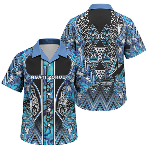Aotearoa Ngati Porou Family Matching Summer Maxi Dress and Hawaiian Shirt Maori Light Blue Tribal Paua Shell Pattern