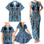 Aotearoa Ngati Porou Family Matching Tank Maxi Dress and Hawaiian Shirt Maori Light Blue Tribal Paua Shell Pattern