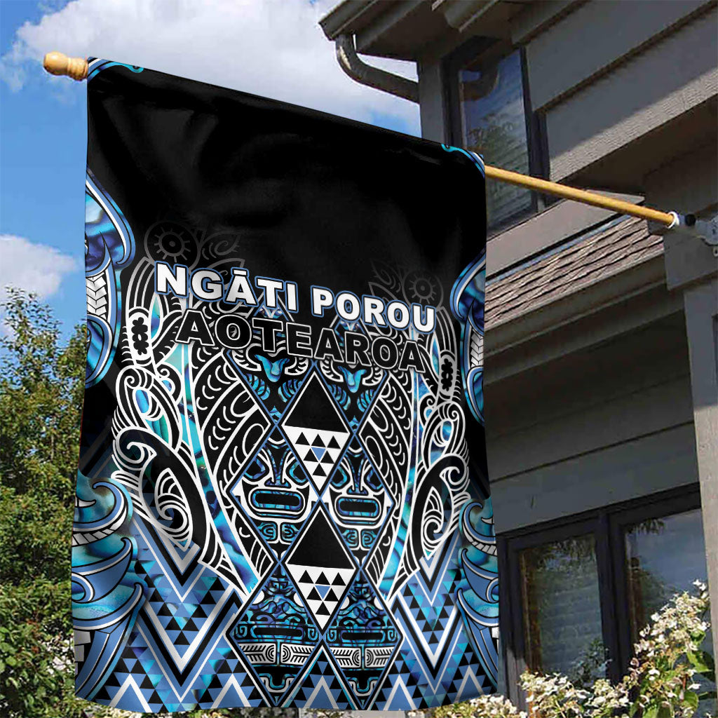 Aotearoa Ngati Porou Garden Flag Maori Light Blue Tribal Paua Shell Pattern