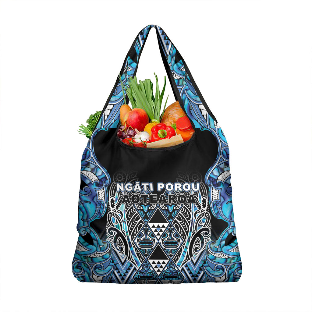 Aotearoa Ngati Porou Grocery Bag Maori Light Blue Tribal Paua Shell Pattern