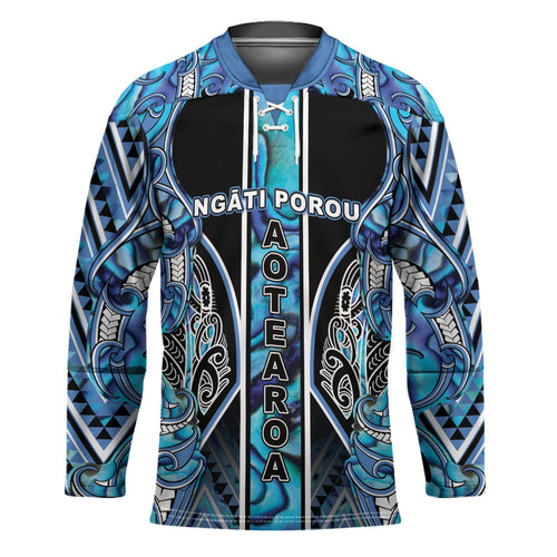 Aotearoa Ngati Porou Hockey Jersey Maori Light Blue Tribal Paua Shell Pattern