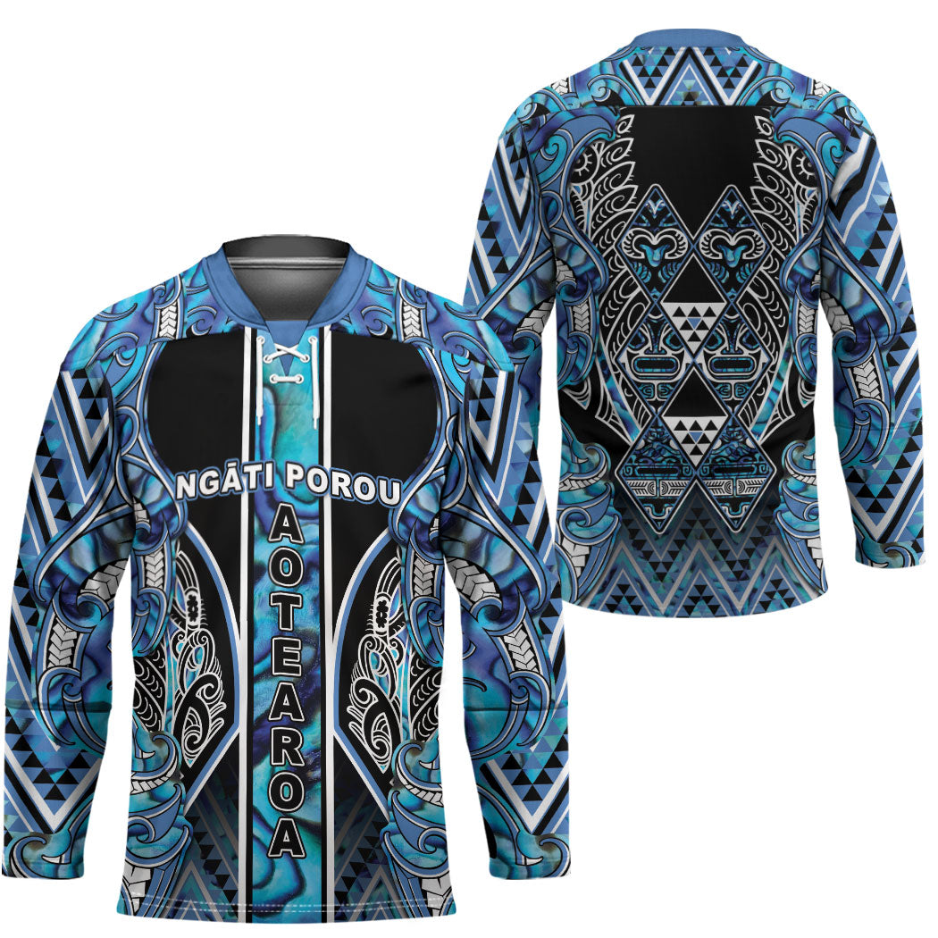 Aotearoa Ngati Porou Hockey Jersey Maori Light Blue Tribal Paua Shell Pattern