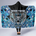 Aotearoa Ngati Porou Hooded Blanket Maori Light Blue Tribal Paua Shell Pattern