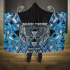 Aotearoa Ngati Porou Hooded Blanket Maori Light Blue Tribal Paua Shell Pattern