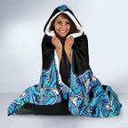 Aotearoa Ngati Porou Hooded Blanket Maori Light Blue Tribal Paua Shell Pattern