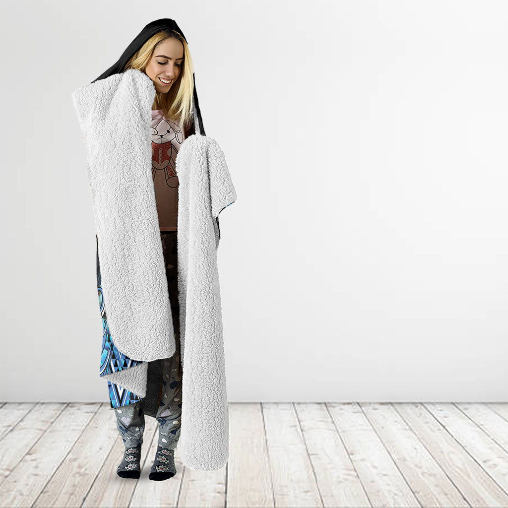 Aotearoa Ngati Porou Hooded Blanket Maori Light Blue Tribal Paua Shell Pattern