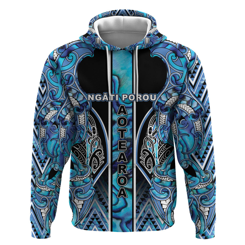 Aotearoa Ngati Porou Hoodie Maori Light Blue Tribal Paua Shell Pattern