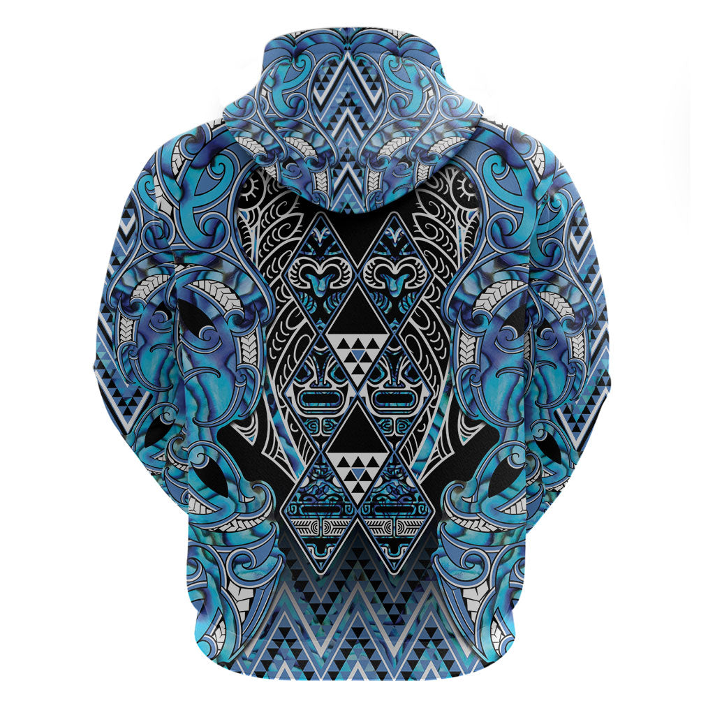 Aotearoa Ngati Porou Hoodie Maori Light Blue Tribal Paua Shell Pattern