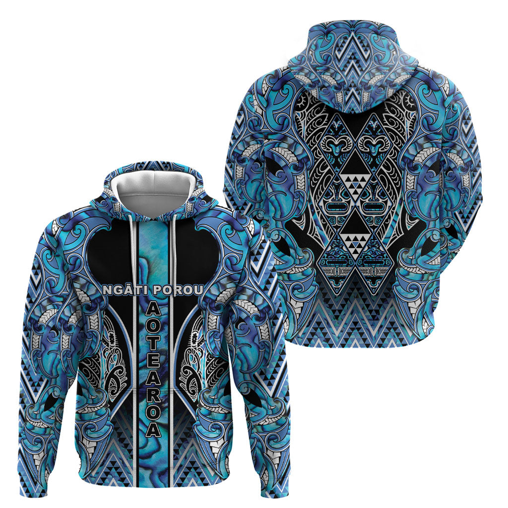 Aotearoa Ngati Porou Hoodie Maori Light Blue Tribal Paua Shell Pattern