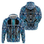 Aotearoa Ngati Porou Hoodie Maori Light Blue Tribal Paua Shell Pattern