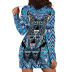 Aotearoa Ngati Porou Hoodie Dress Maori Light Blue Tribal Paua Shell Pattern