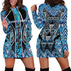 Aotearoa Ngati Porou Hoodie Dress Maori Light Blue Tribal Paua Shell Pattern