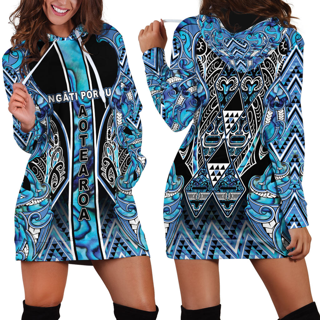 Aotearoa Ngati Porou Hoodie Dress Maori Light Blue Tribal Paua Shell Pattern