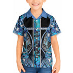 Aotearoa Ngati Porou Kid Hawaiian Shirt Maori Light Blue Tribal Paua Shell Pattern