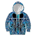 Aotearoa Ngati Porou Kid Hoodie Maori Light Blue Tribal Paua Shell Pattern