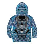 Aotearoa Ngati Porou Kid Hoodie Maori Light Blue Tribal Paua Shell Pattern