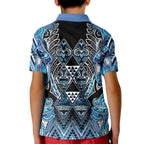 Aotearoa Ngati Porou Kid Polo Shirt Maori Light Blue Tribal Paua Shell Pattern