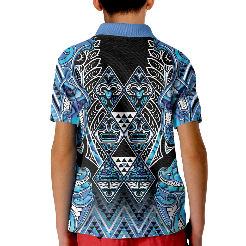 Aotearoa Ngati Porou Kid Polo Shirt Maori Light Blue Tribal Paua Shell Pattern