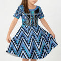 Aotearoa Ngati Porou Kid Short Sleeve Dress Maori Light Blue Tribal Paua Shell Pattern