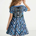 Aotearoa Ngati Porou Kid Short Sleeve Dress Maori Light Blue Tribal Paua Shell Pattern
