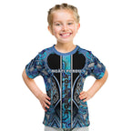 Aotearoa Ngati Porou Kid T Shirt Maori Light Blue Tribal Paua Shell Pattern