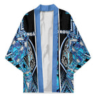 Aotearoa Ngati Porou Kimono Maori Light Blue Tribal Paua Shell Pattern