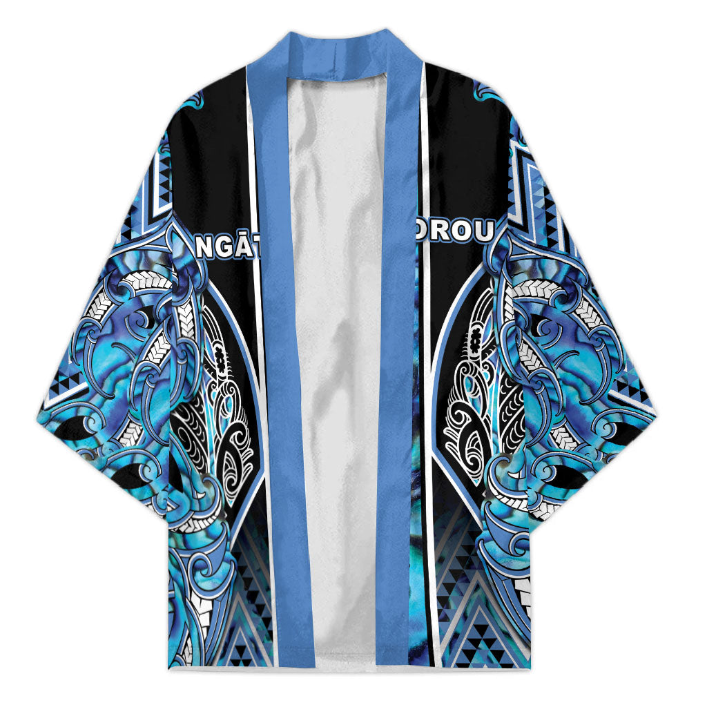 Aotearoa Ngati Porou Kimono Maori Light Blue Tribal Paua Shell Pattern