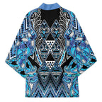 Aotearoa Ngati Porou Kimono Maori Light Blue Tribal Paua Shell Pattern