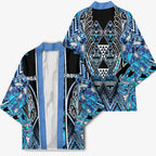 Aotearoa Ngati Porou Kimono Maori Light Blue Tribal Paua Shell Pattern