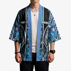 Aotearoa Ngati Porou Kimono Maori Light Blue Tribal Paua Shell Pattern