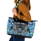 Aotearoa Ngati Porou Leather Tote Bag Maori Light Blue Tribal Paua Shell Pattern