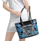 Aotearoa Ngati Porou Leather Tote Bag Maori Light Blue Tribal Paua Shell Pattern