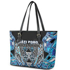 Aotearoa Ngati Porou Leather Tote Bag Maori Light Blue Tribal Paua Shell Pattern