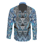 Aotearoa Ngati Porou Long Sleeve Button Shirt Maori Light Blue Tribal Paua Shell Pattern