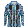 Aotearoa Ngati Porou Long Sleeve Polo Shirt Maori Light Blue Tribal Paua Shell Pattern