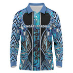 Aotearoa Ngati Porou Long Sleeve Polo Shirt Maori Light Blue Tribal Paua Shell Pattern