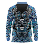 Aotearoa Ngati Porou Long Sleeve Polo Shirt Maori Light Blue Tribal Paua Shell Pattern