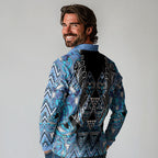 Aotearoa Ngati Porou Long Sleeve Polo Shirt Maori Light Blue Tribal Paua Shell Pattern