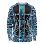 Aotearoa Ngati Porou Long Sleeve Shirt Maori Light Blue Tribal Paua Shell Pattern