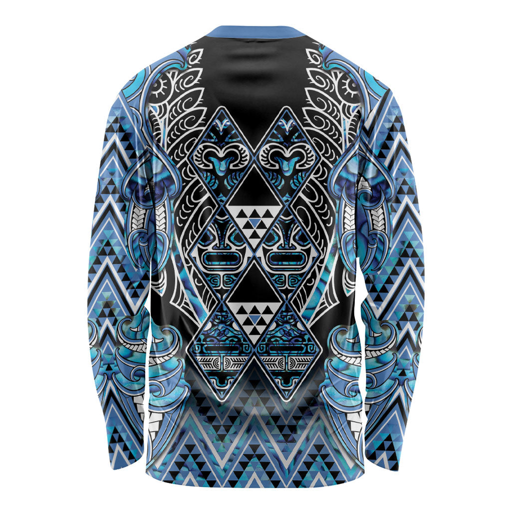 Aotearoa Ngati Porou Long Sleeve Shirt Maori Light Blue Tribal Paua Shell Pattern