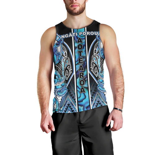 Aotearoa Ngati Porou Men Tank Top Maori Light Blue Tribal Paua Shell Pattern