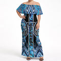 Aotearoa Ngati Porou Off Shoulder Maxi Dress Maori Light Blue Tribal Paua Shell Pattern